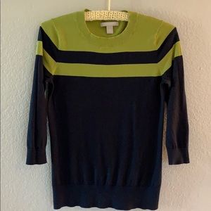 Banana Republic Two Tone Stripe 3/4 Sleeve Sweater